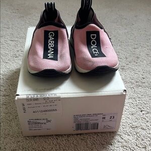 Dolce & Gabbana Pink and Black Kids Slip-On Sneakers